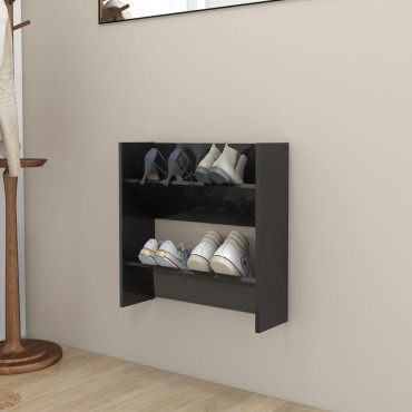 vidaXL Παπουτσοθήκη Τοίχου Γυαλ. Μαύρο 60x18x60cm Επεξ. Ξύλο