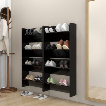 vidaXL Παπουτσοθήκες Τοίχου 4 τεμ. Μαύρο 60x18x60cm από Επεξ. Ξύλο