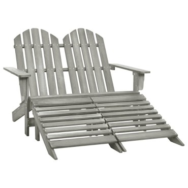 vidaXL Καρέκλα Κήπου Adirondack Διθέσια Γκρι Ξύλο Ελάτης & Υποπόδιο 119,5x147,5x89,5cm 1 τεμ.