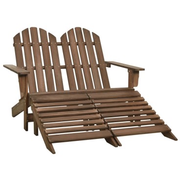 vidaXL Καρέκλα Κήπου Adirondack Διθέσια Καφέ Ξύλο Ελάτης & Υποπόδιο 119,5x147,5x89,5cm 1 τεμ.
