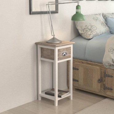 vidaXL Κομοδίνο με 1 Συρτάρι Καφέ / Λευκό 30x30x63cm 1 τεμ.
