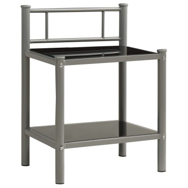 vidaXL Κομοδίνο Γκρι / Μαύρο 45x34,5x60,5cm από Μέταλλο & Γυαλί 1 τεμ.