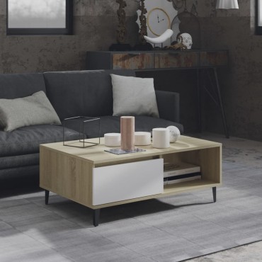 vidaXL Τραπεζάκι Σαλονιού Λευκό/Sonoma Δρυς 90x60x35cm Επεξ. Ξύλο 1 τεμ.