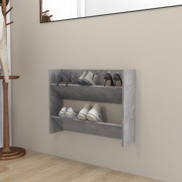 vidaXL Παπουτσοθήκη Τοίχου Γκρι Σκυρ. 80x18x60cm Επεξ. Ξύλο
