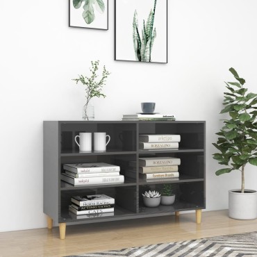 vidaXL Ραφιέρα Γυαλιστερή Γκρι 103,5x35x70cm από Επεξ. Ξύλο 1 τεμ.