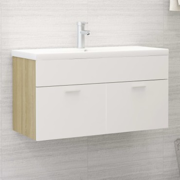 vidaXL Ντουλάπι Νιπτήρα Λευκό/Sonoma Δρυς 90x38,5x46cm από Επεξ. Ξύλο 1 τεμ.