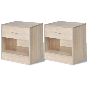 vidaXL Κομοδίνο με Συρτάρι 2 τεμ. Χρώμα Δρυς 36,5x30,5x38cm