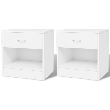 vidaXL Κομοδίνο με Συρτάρι 2 τεμ. Λευκό 36,5x30,5x38cm