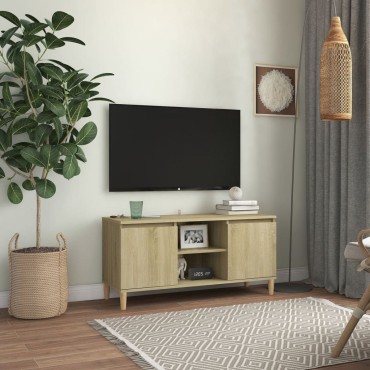 vidaXL Έπιπλο Τηλεόρασης Καφέ Δρυς 103,5x35x50cm Μασίφ Ξύλινα Πόδια