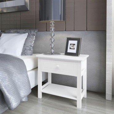 vidaXL Κομοδίνο Λευκό Ξύλινο 40x29x42cm 1 τεμ.