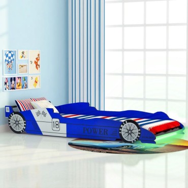 vidaXL Κρεβάτι Παιδικό Αγωνιστικό Αυτοκίνητο με LED Μπλε 90x200cm 1 τεμ. - Μονό