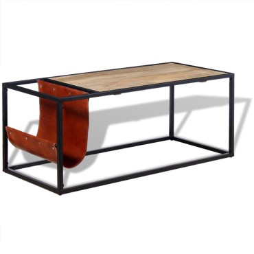 vidaXL Τραπεζάκι Σαλονιού 110x50x45cm με Δερμάτινη Θήκη Περιοδικών 1 τεμ.