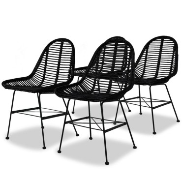 vidaXL Καρέκλες Τραπεζαρίας 4 τεμ. Μαύρες από Γνήσιο Ρατάν 49x56x84cm