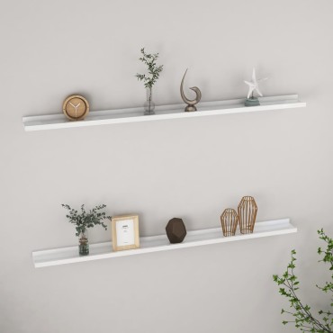 vidaXL Ράφια Τοίχου 2 τεμ. Γυαλιστερό Λευκό 115x9x3cm