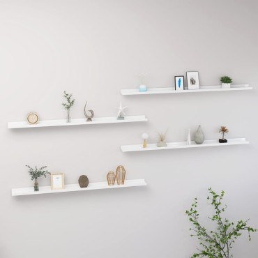 vidaXL Ράφια Τοίχου 4 τεμ. Γυαλιστερό Λευκό 115x9x3cm