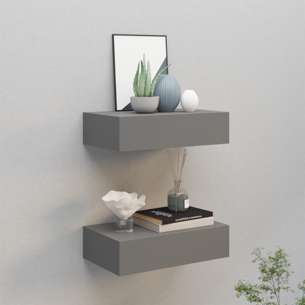 vidaXL Ράφια Τοίχου με Συρτάρια 2 τεμ. Γκρι 40x23,5x10cm από MDF