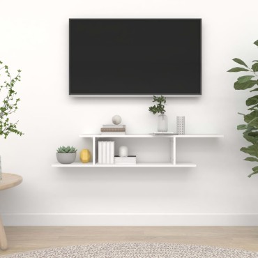 vidaXL Ράφι Τηλεόρασης Επιτοίχιο Λευκό 125x18x23cm από Επεξ. Ξύλο 1 τεμ.