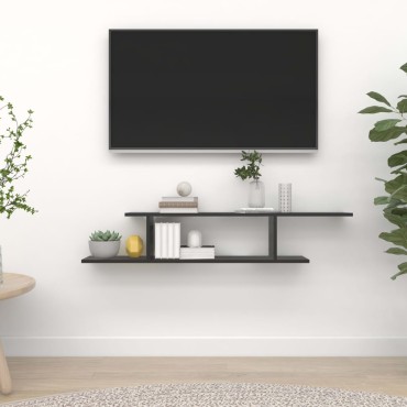 vidaXL Ράφι Τηλεόρασης Επιτοίχιο Μαύρο 125x18x23cm Επεξ. Ξύλο 1 τεμ.