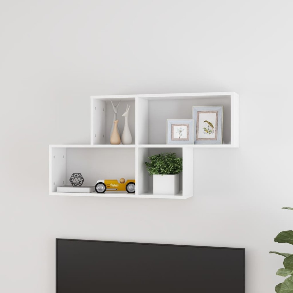 vidaXL Ραφιέρα Τοίχου Γυαλιστερό Λευκό 100x18x53cm από Επεξ. Ξύλο 1 τεμ.