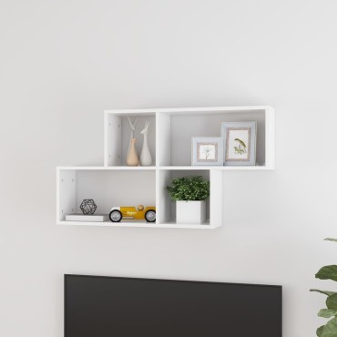 vidaXL Ραφιέρα Τοίχου Γυαλιστερό Λευκό 100x18x53cm από Επεξ. Ξύλο 1 τεμ.