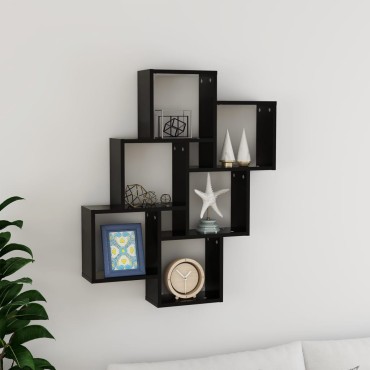 vidaXL Ραφιέρα Τοίχου με Κύβους Μαύρη 78x15x93cm από Επεξ. Ξύλο 1 τεμ.