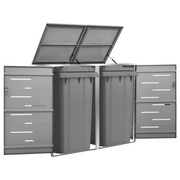 vidaXL Πλαίσιο Κάδων Απορρ. Διπλό με Ρόδες 138x77,5x112,5 εκ Αν. Ατσα.