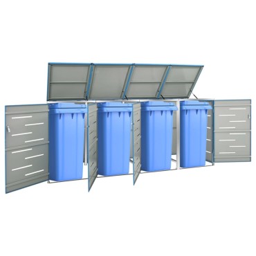 vidaXL Πλαίσιο Κάδων Απορρ. Τετραπλό Ρόδες 276,5x77,5x112,5εκ Αν. Ατσ.