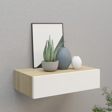 vidaXL Ράφι Επιτοίχιο με Συρτάρι Δρυς/Λευκό 40x23,5x10cm από MDF 1 τεμ.