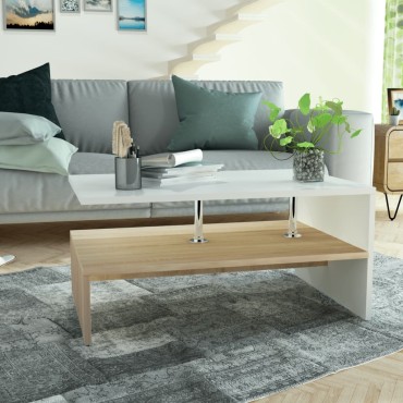 vidaXL Τραπεζάκι Σαλονιού Δρυς και Λευκό 90x59x42cm Επεξ. Ξύλο 1 τεμ.