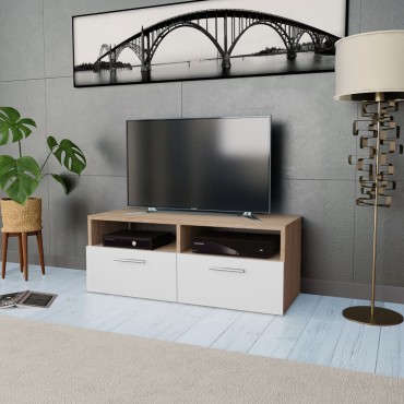 vidaXL Έπιπλο Τηλεόρασης Δρυς / Λευκό 95x35x36cm από Επεξ. Ξύλο