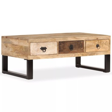 vidaXL Τραπεζάκι Σαλονιού με 3 Συρτάρια 90x50x35cm Μασίφ Ξύλο Μάνγκο 1 τεμ.
