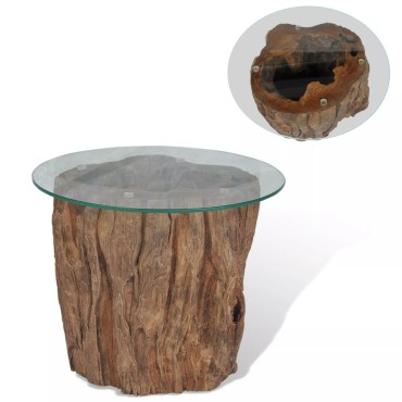 vidaXL Τραπεζάκι Σαλονιού 50x40cm από Ξύλο Teak / Γυαλί 1 τεμ.