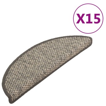 vidaXL Πατάκια Σκάλας Αυτοκόλλητα 15τεμ. Όψη Σιζάλ Καφέ/Μπεζ 65x21x4εκ