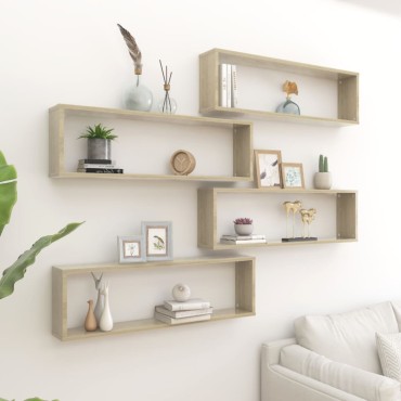 vidaXL Ράφια Κύβοι Τοίχου 4 τεμ. Sonoma Δρυς 100x15x30cm Επεξ. Ξύλο
