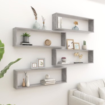 vidaXL Ράφια Κύβοι Τοίχου 2 τεμ. Γκρι Σκυρ. 100x15x30cm Επεξ. Ξύλο