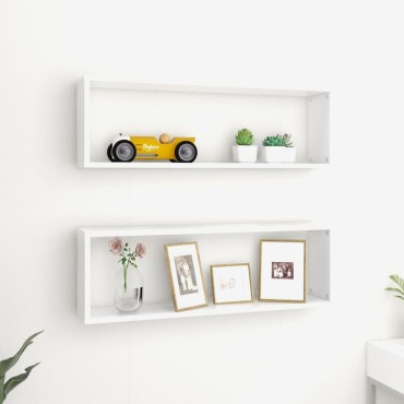 vidaXL Ράφια Κύβοι Τοίχου 2 τεμ. Λευκά 80x15x26,5cm Επεξ. Ξύλο