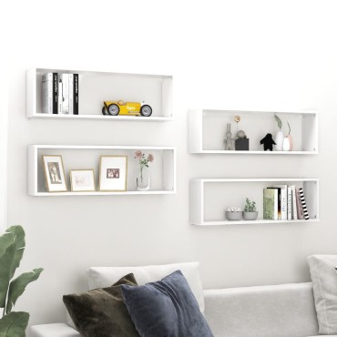vidaXL Ράφια Κύβοι Τοίχου 4 τεμ. Λευκά 80x15x26,5cm Επεξ. Ξύλο