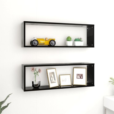 vidaXL Ράφια Κύβοι Τοίχου 2 τεμ. Μαύρα 80x15x26,5cm Επεξ. Ξύλο