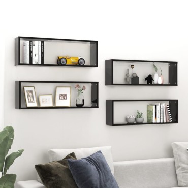 vidaXL Ράφια Κύβοι Τοίχου 4 τεμ. Μαύρα 80x15x26,5cm Επεξ. Ξύλο