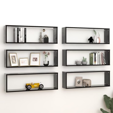 vidaXL Ράφια Κύβοι Τοίχου 6 τεμ. Μαύρα 80x15x26,5cm Μοριοσανίδα