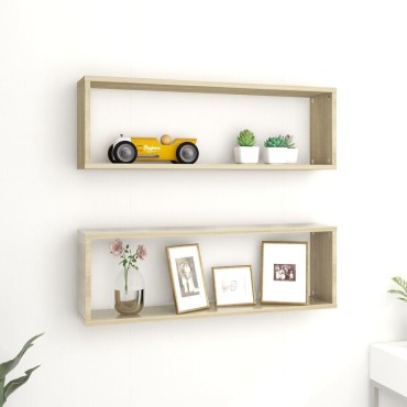 vidaXL Ράφια Κύβοι Τοίχου 2 τεμ. Sonoma Δρυς 80x15x26,5cm Επεξ. Ξύλο