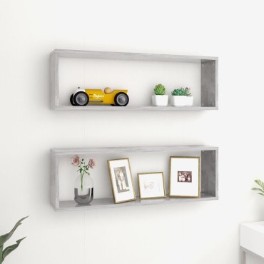 vidaXL Ράφια Κύβοι Τοίχου 2 τεμ. Γκρι Σκυρ. 80x15x26,5cm Επεξ. Ξύλο