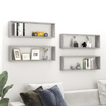 vidaXL Ράφια Κύβοι Τοίχου 4 τεμ. Γκρι Σκυρ. 80x15x26,5cm Επεξ. Ξύλο