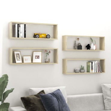 vidaXL Ράφια Κύβοι Τοίχου 4 τεμ. Sonoma Δρυς 80x15x26,5cm Επεξ. Ξύλο