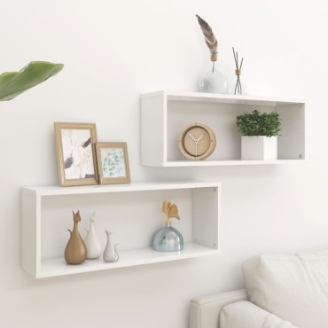 vidaXL Ράφια Κύβοι Τοίχου 2 τεμ. Λευκά 60x15x23cm από Επεξ. Ξύλο