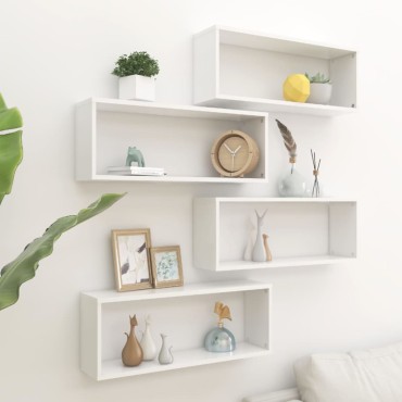 vidaXL Ράφια Κύβοι Τοίχου 4 τεμ. Λευκά 60x15x23cm από Επεξ. Ξύλο