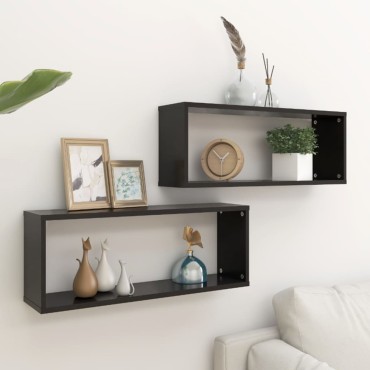vidaXL Ράφια Κύβοι Τοίχου 2 τεμ. Μαύρα 60x15x23cm από Επεξ. Ξύλο