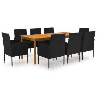 vidaXL Σετ Τραπεζαρίας Κήπου 9 τεμ. Μαύρο 52x56x88cm