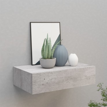 vidaXL Ράφι Επιτοίχιο με Συρτάρι Γκρι Σκυρ. 40x23,5x10cm από MDF 1 τεμ.