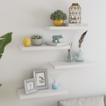 vidaXL Ράφια Τοίχου 4 τεμ. Δρυς/Άσπρο 60x23,5x3,8cm MDF
